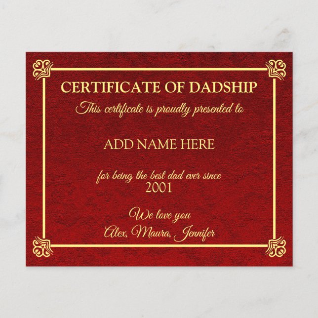 Lámina Certificado de Dadship (Anverso)