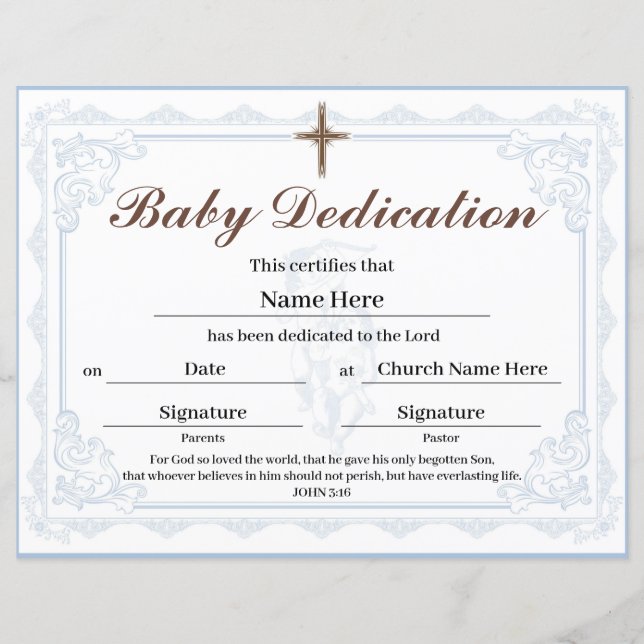 Lámina Certificado de dedicación de bebé azul (Anverso)