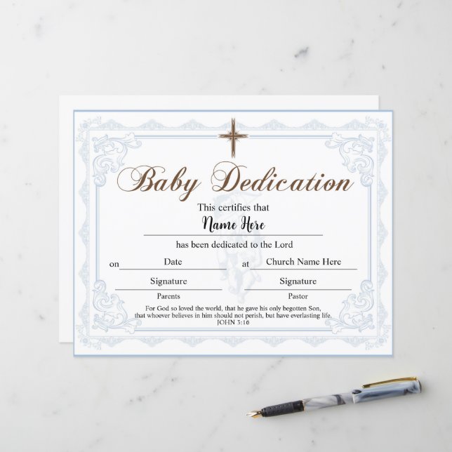 Lámina Certificado de dedicción de bebé Blue Boy (Anverso/Reverso In Situ)
