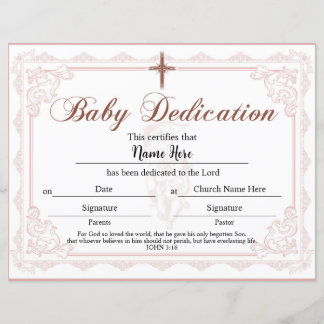 Lámina Certificado de dedicción de bebé Chica rosa
