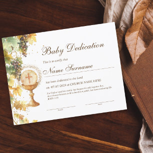 Lámina Certificado de dedicción de bebé dorado, bautismo