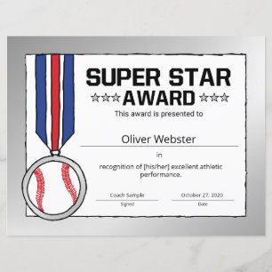 Lámina Certificado de deportes de la categoría Super Star