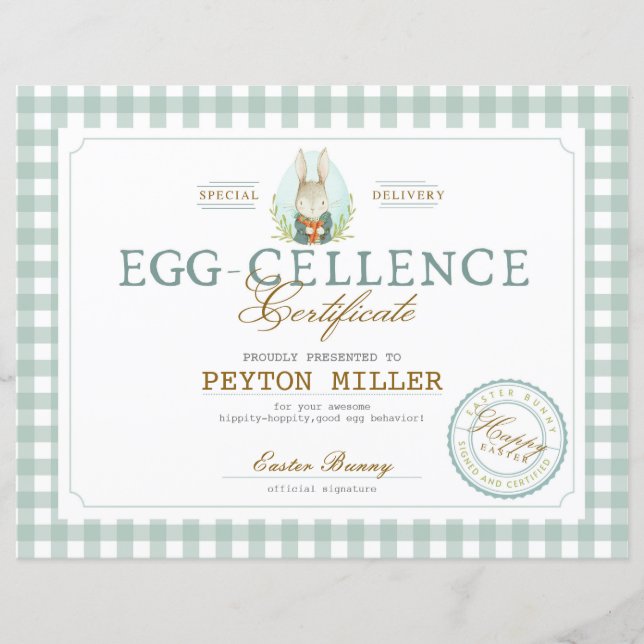 Lámina Certificado de Easter Bunny Egg-cellence (Anverso)