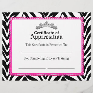 Lámina Certificado de encaje rosa y tiara de cebra femeni