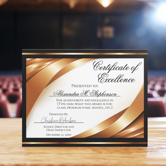 Lámina Certificado de Excelencia Cinta negra de oro (gold certificate of excellence)
