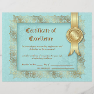Lámina Certificado de Excelencia Diploma Gold Blue