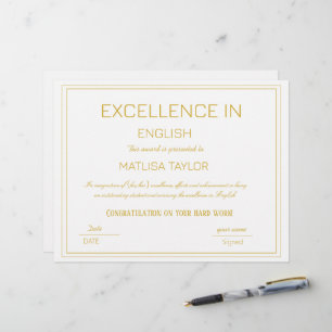 Lámina Certificado de Excelencia en Logro de Inglés
