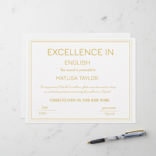 Lámina Certificado de Excelencia en Logro de Inglés (Anverso/Reverso In Situ)