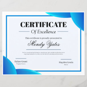 Lámina Certificado de Excelencia Moderno Azul y Blanco