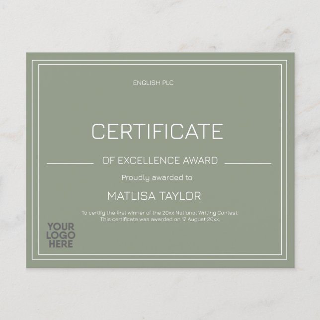 Lámina Certificado de Excelencia Premio Agregar logotipo  (Anverso)