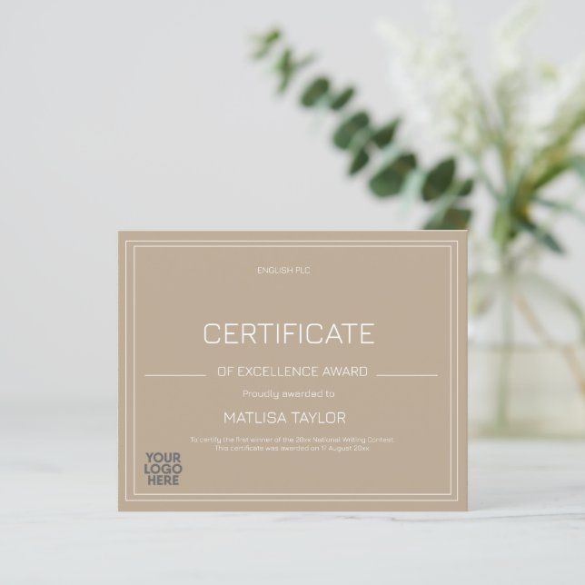 Lámina Certificado de Excelencia Premio Beige Agregar log (Anverso de pie)