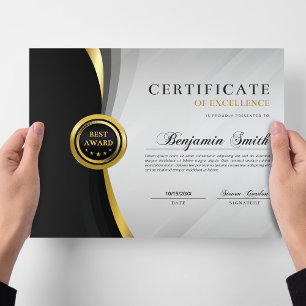 Lámina Certificado de Excelencia Premio Black & Gold