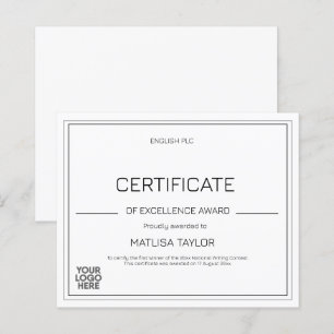 Lámina Certificado de Excelencia Premio Logotipo Blanco y