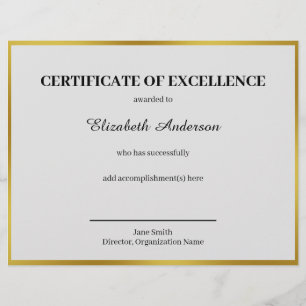 Lámina Certificado de Excelencia Premio Negro Blanco Oro