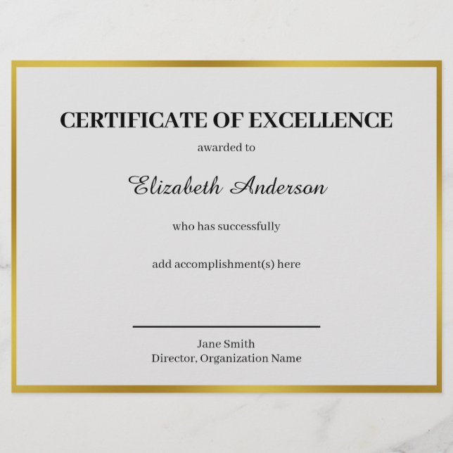 Lámina Certificado de Excelencia Premio Negro Blanco Oro (Anverso)