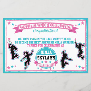Lámina Certificado de Fiesta de Chica guerrero de Ninja