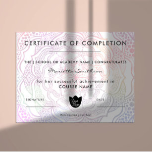 Lámina Certificado de finalización colorido Mandala Yoga 