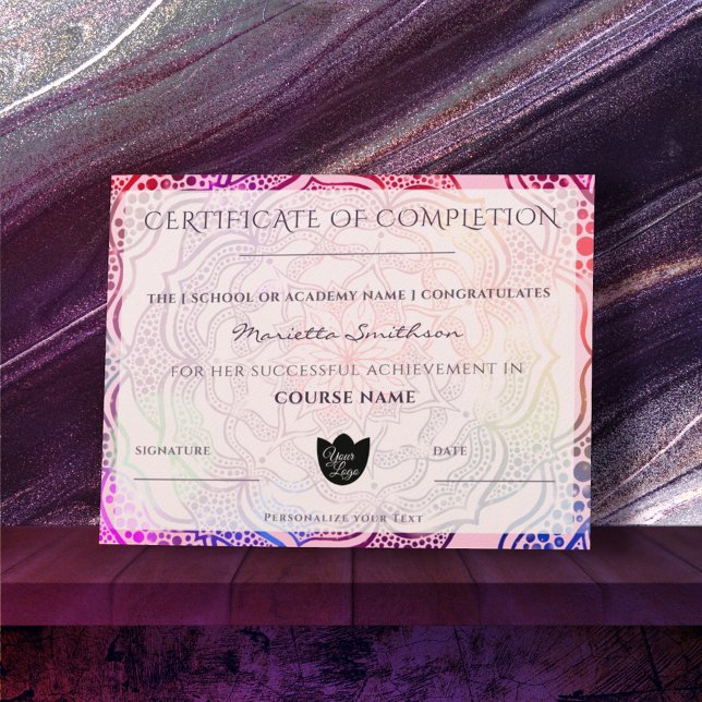 Lámina Certificado de finalización colorido Mandala Yoga  (Subido por el creador)