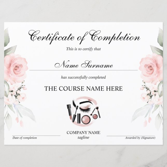 Lámina Certificado de finalización de artista de maquilla (Anverso)