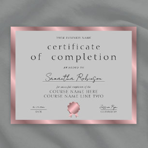 Lámina Certificado de Finalización de la Compañía Rose Go
