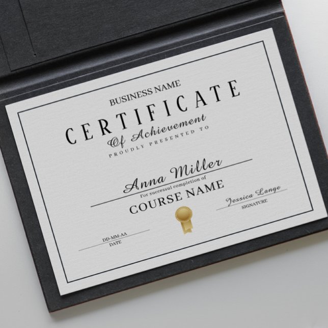 Lámina Certificado De Finalización De Los Premios Black A (Certificate Of Completion Awards Black And White)