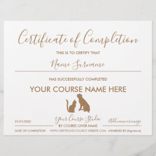 Lámina certificado de finalización de mascota gato perro