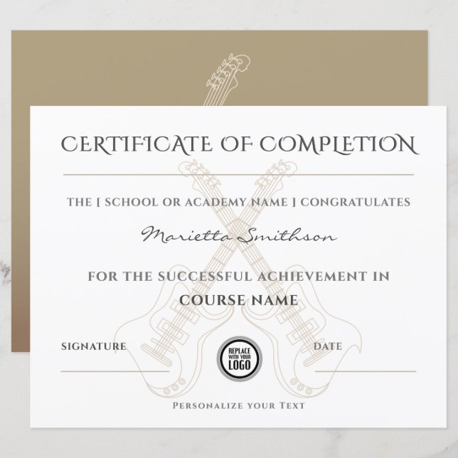 Lámina Certificado de finalización de Moda de guitarra el (Anverso / Reverso)