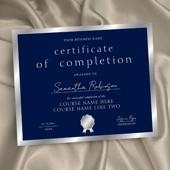 Lámina Certificado de finalización de Navy & Silver (Subido por el creador)