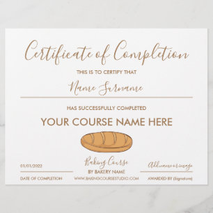 Lámina certificado de finalización de panadería