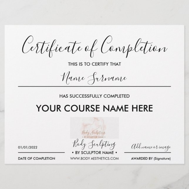 Lámina certificado de finalización de pequeña empresa (Anverso)