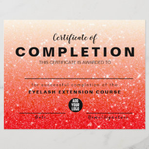 Lámina Certificado de finalización de Purpurina rojo mode