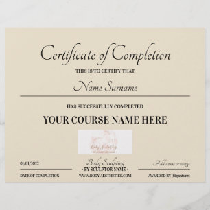 Lámina certificado de finalización del curso beige en lín
