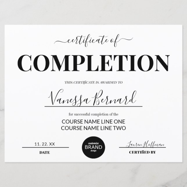 Lámina Certificado de finalización del curso con logotipo (Anverso)