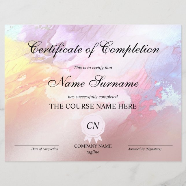 Lámina Certificado de Finalización del Curso de Abstracto (Anverso)