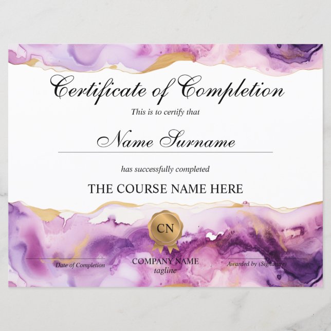Lámina Certificado de finalización del curso de belleza (Anverso)