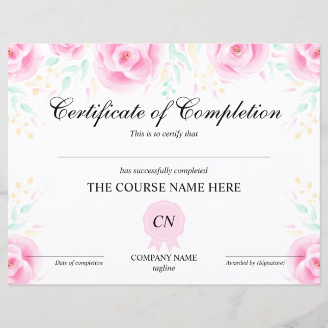 Lámina Certificado de finalización del curso floral (Anverso)