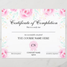 Certificado de finalización del curso floral