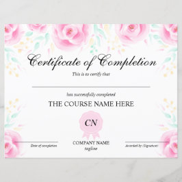 Lámina Certificado de finalización del curso floral