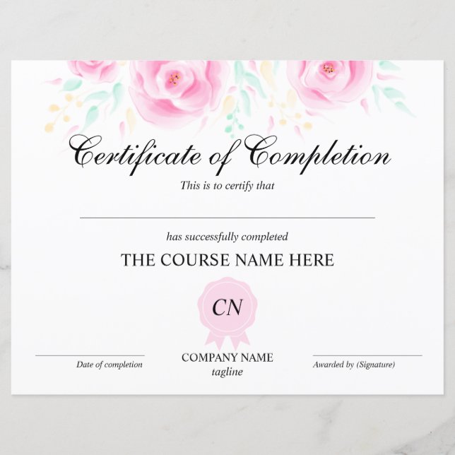 Lámina Certificado de finalización del curso floral (Anverso)