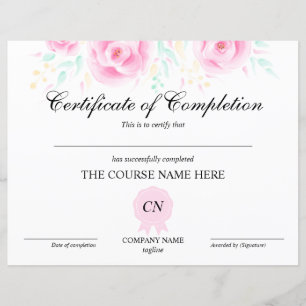 Lámina Certificado de finalización del curso floral