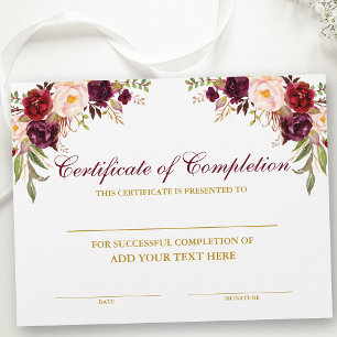 Lámina Certificado de finalización del oro floral borgoñé