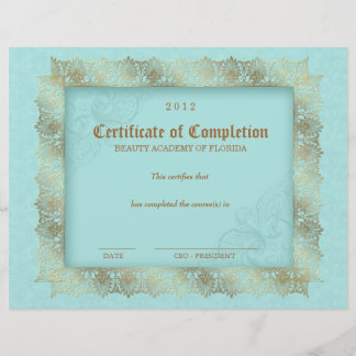 Lámina Certificado de finalización Diploma Belleza Azul 2