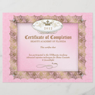Lámina Certificado de finalización Diploma Belleza Rosa