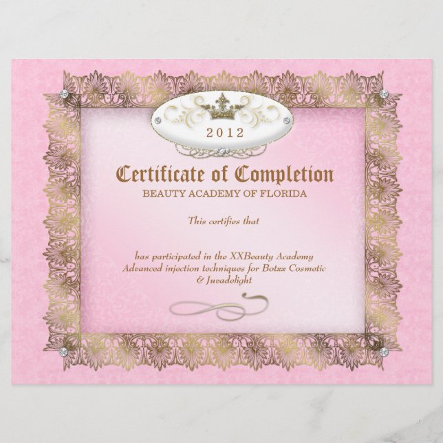 Lámina Certificado de finalización Diploma Belleza Rosa (Anverso)