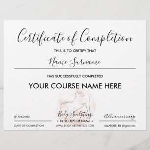 Lámina certificado de finalización Estética Corporal Bell
