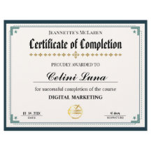 Certificado de finalización moderno en negro y oro