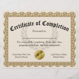 Lámina Certificado de Finalización Oro Personalizable 8.5