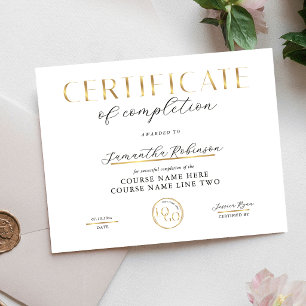 Lámina Certificado de Finalización Premio de Curso Logo O
