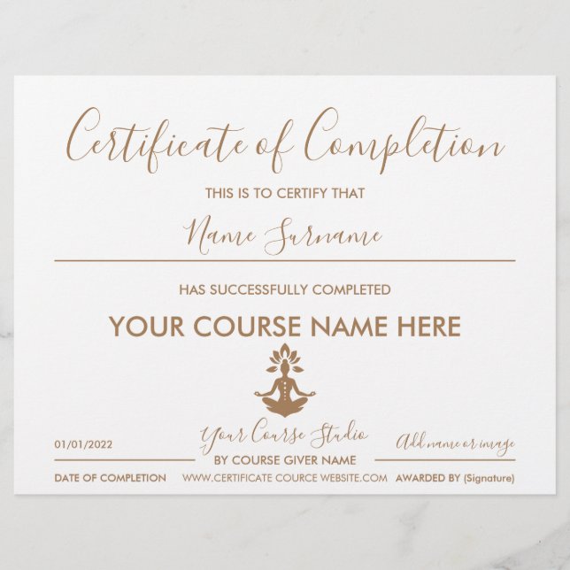 Lámina certificado de finalización yoga (Anverso)
