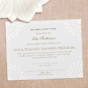 Lámina Certificado de formación de profesores de yoga